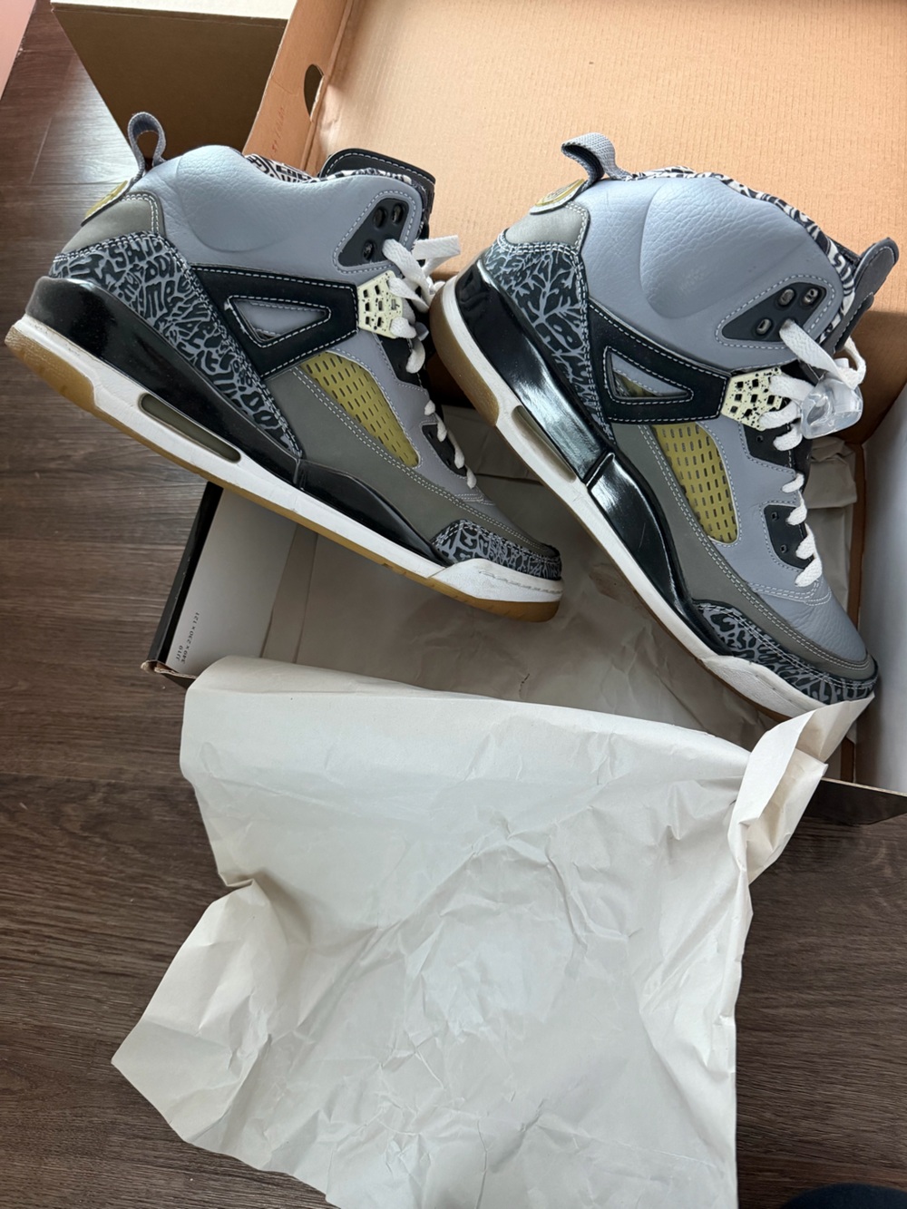Jordan Retro High-Top Sneakers in Gray, Black & Yellow